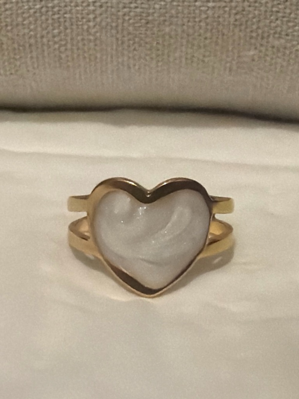 Gold Heart Ring with White Inlay - Women's Jewelry